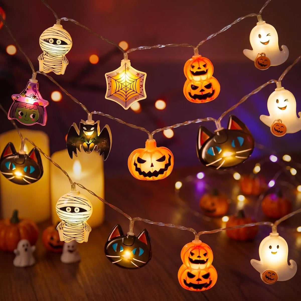 Joyfy Halloween String Lights With LED Ghost Pumpkin Design Timer