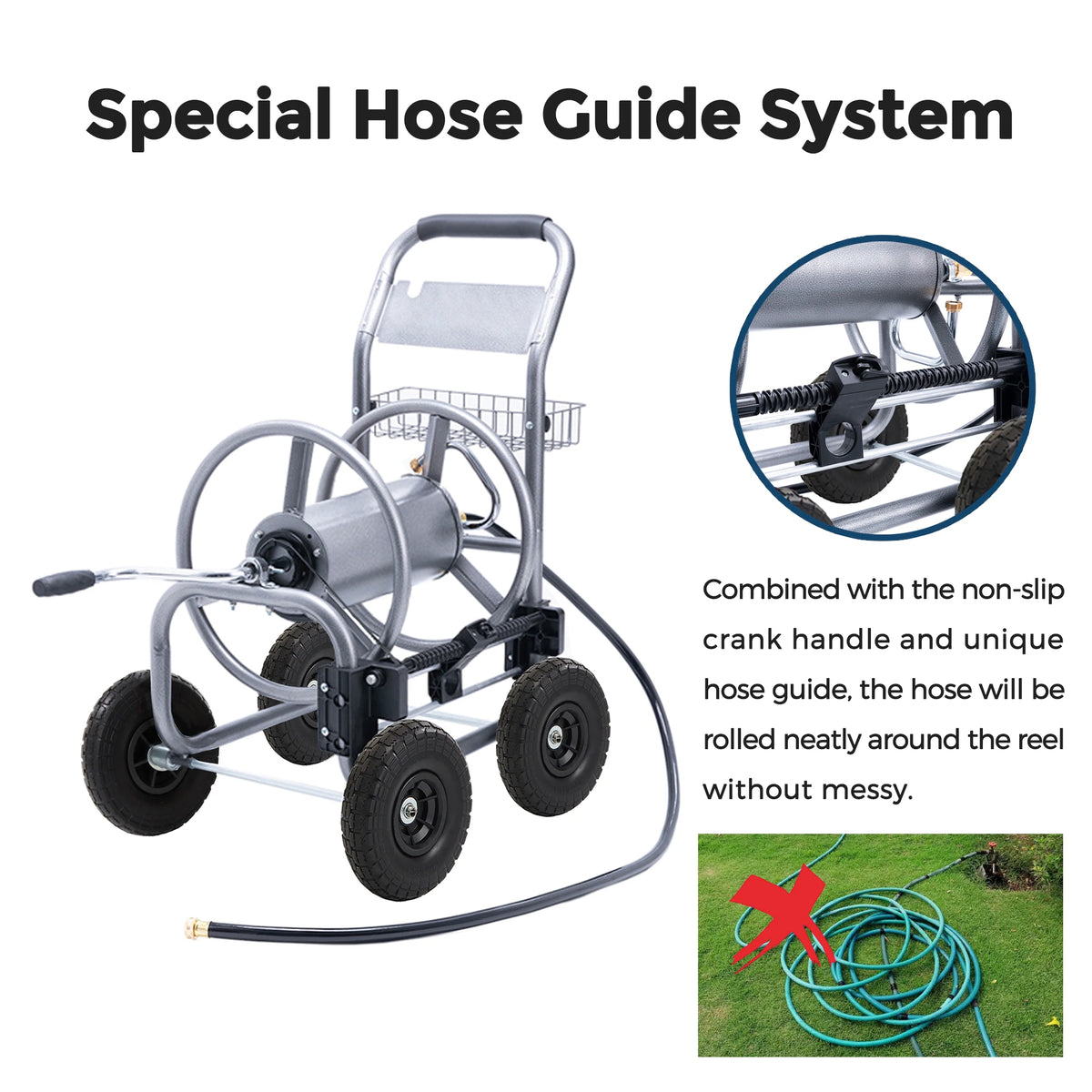 Giraffe Tools Heavy Duty Garden Hose Reel Cart With Wheels