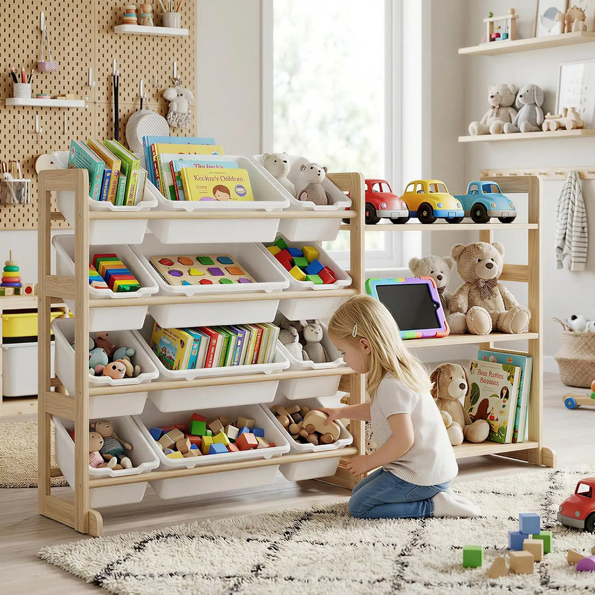Garvee Wooden Toy Storage Organizer With Bins And Shelves