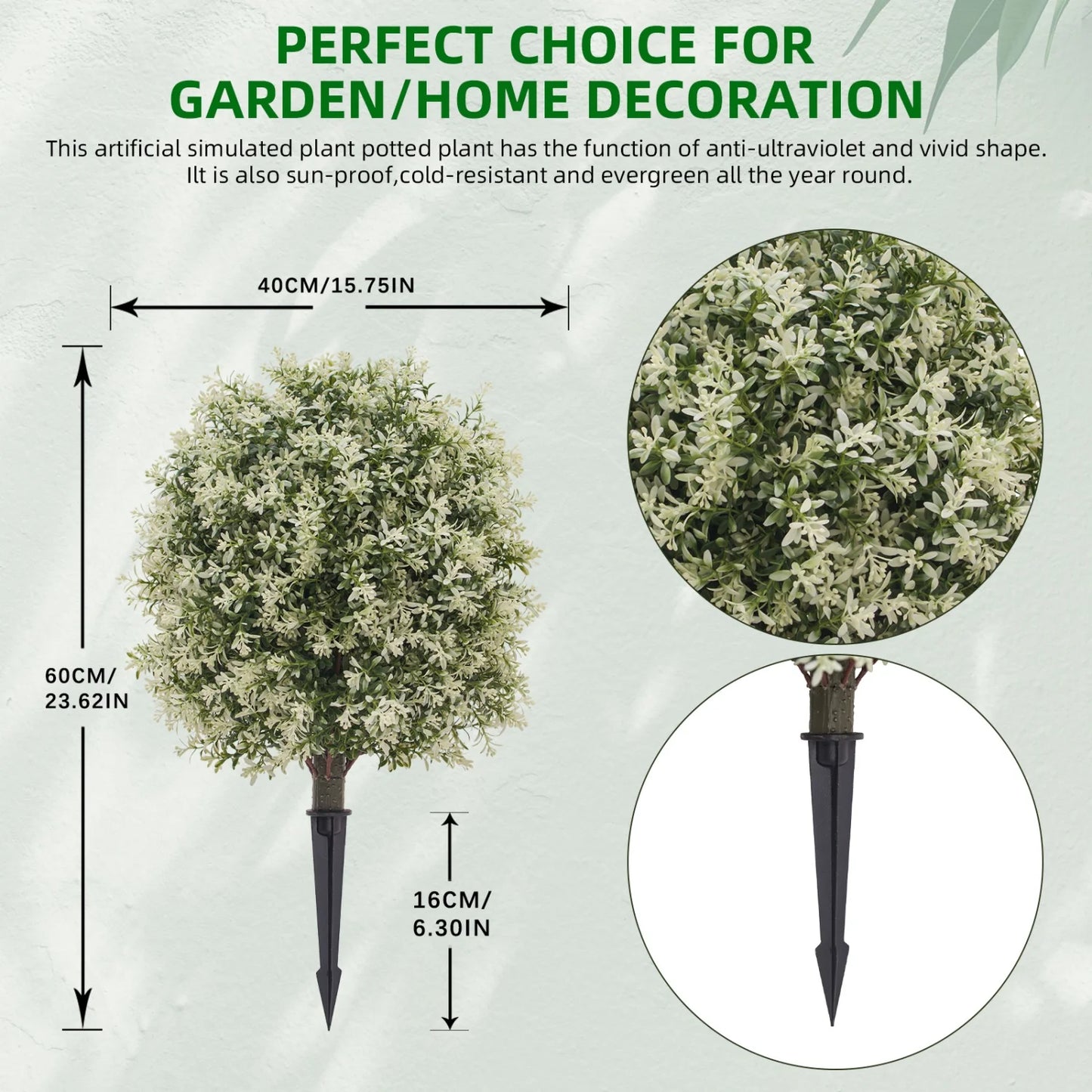 HiMISS Artificial Boxwood Topiary Ball With Ground Spike