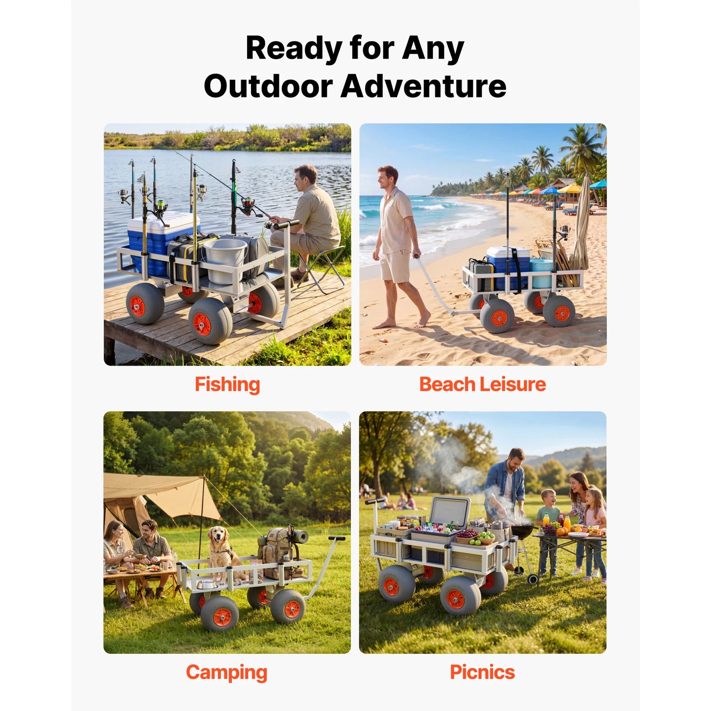 SucceBuy Foldable Aluminum Fishing Cart For All Terrain Use