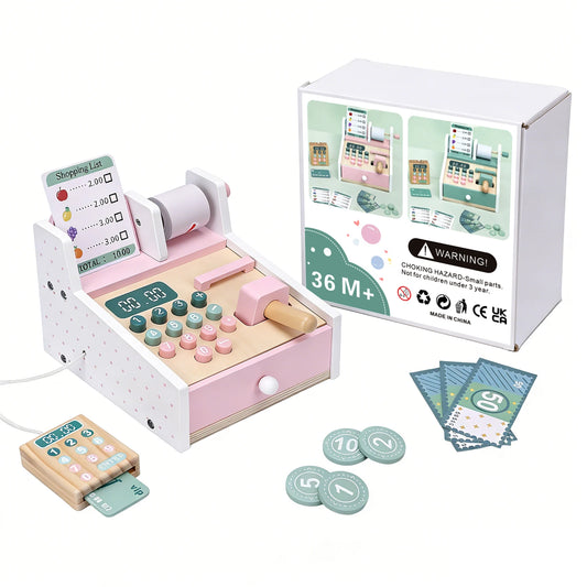 Wooden Cash Register Scanner Math Learning Role Play Toy