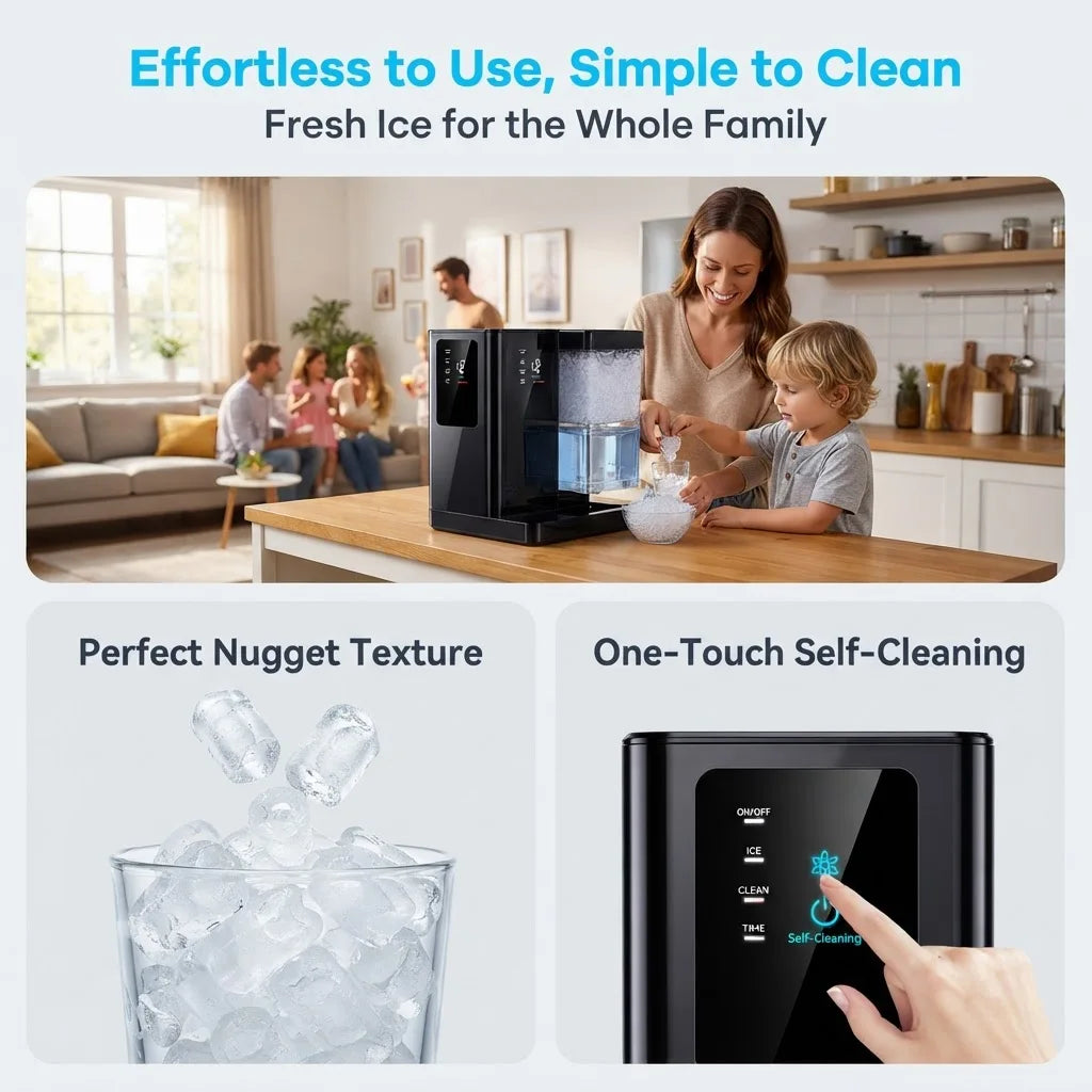 Silonn Countertop Nugget Ice Maker 40Lbs/24H Fast 8M Ice Making 3.2QT Large Water Tank Portable Self Cleaning Ice Machine with 12H Timer for Kitchen Home Summer Party Camping
