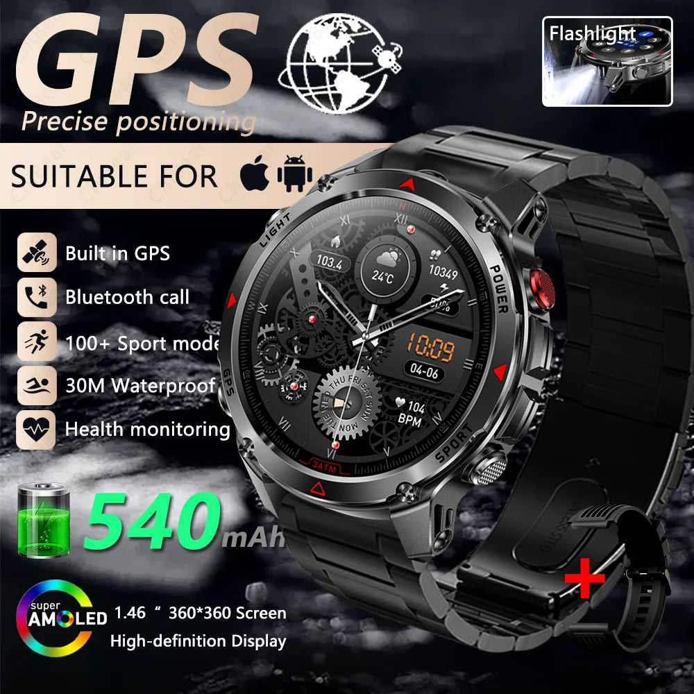 2026 New GPS Map Navigation Smart Watch Men Women Amoled Screen 3ATM Waterproof Sports Compass Health Bluetooth Call Smartwatch