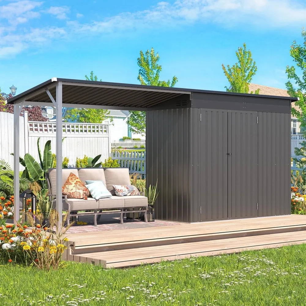 Outdoor Open Sided Metal Storage Shed With Hardtop Metal Gazebo