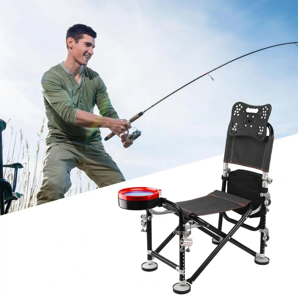Folding Fishing Deck Chair 13 Gear Adjustable Backrest Rod Holder