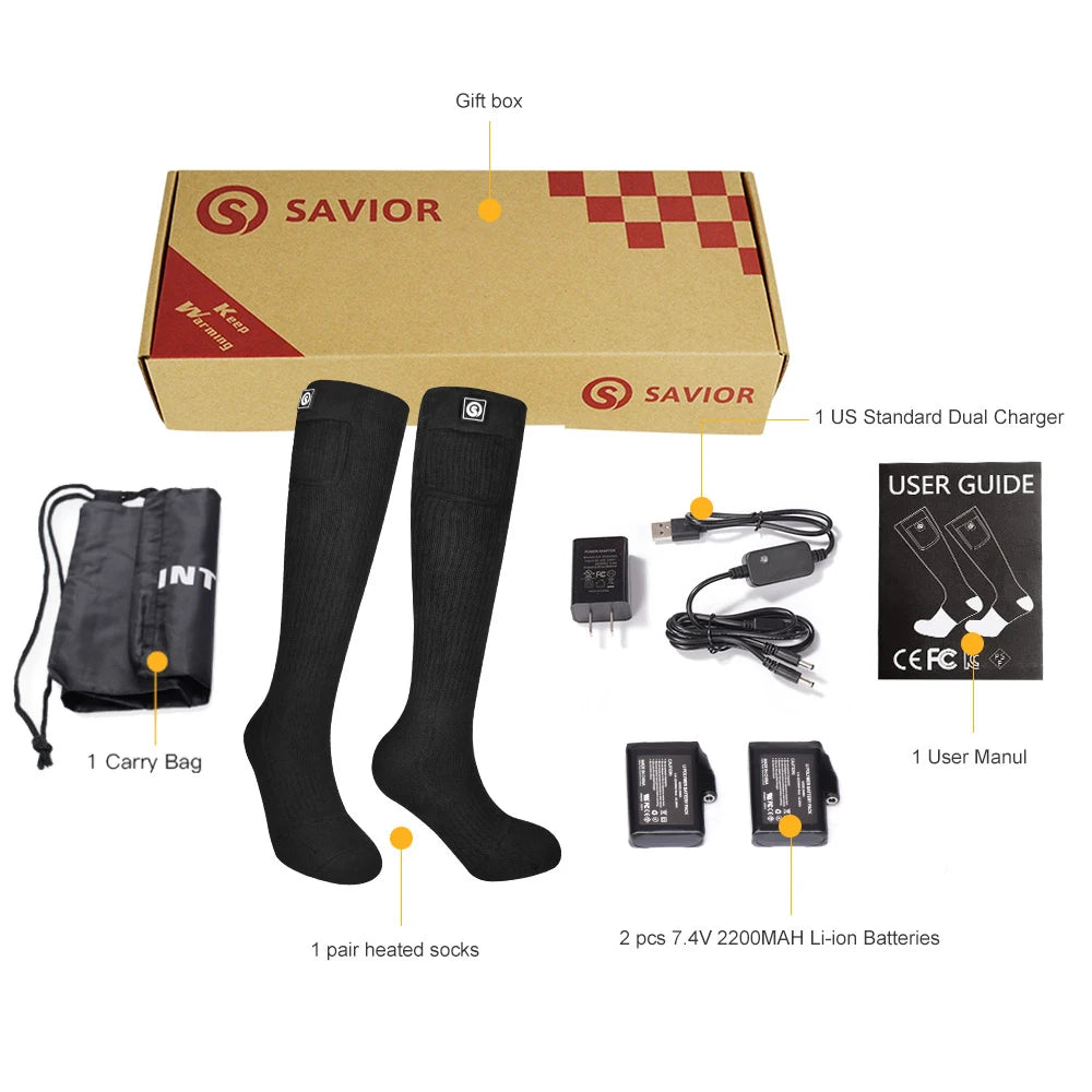 SAVIOR Heated Winter Thermal Heated Socks For Adult Wind Waterproof Rechargeable Battery Warm Motorbike Riding Heating Thermal