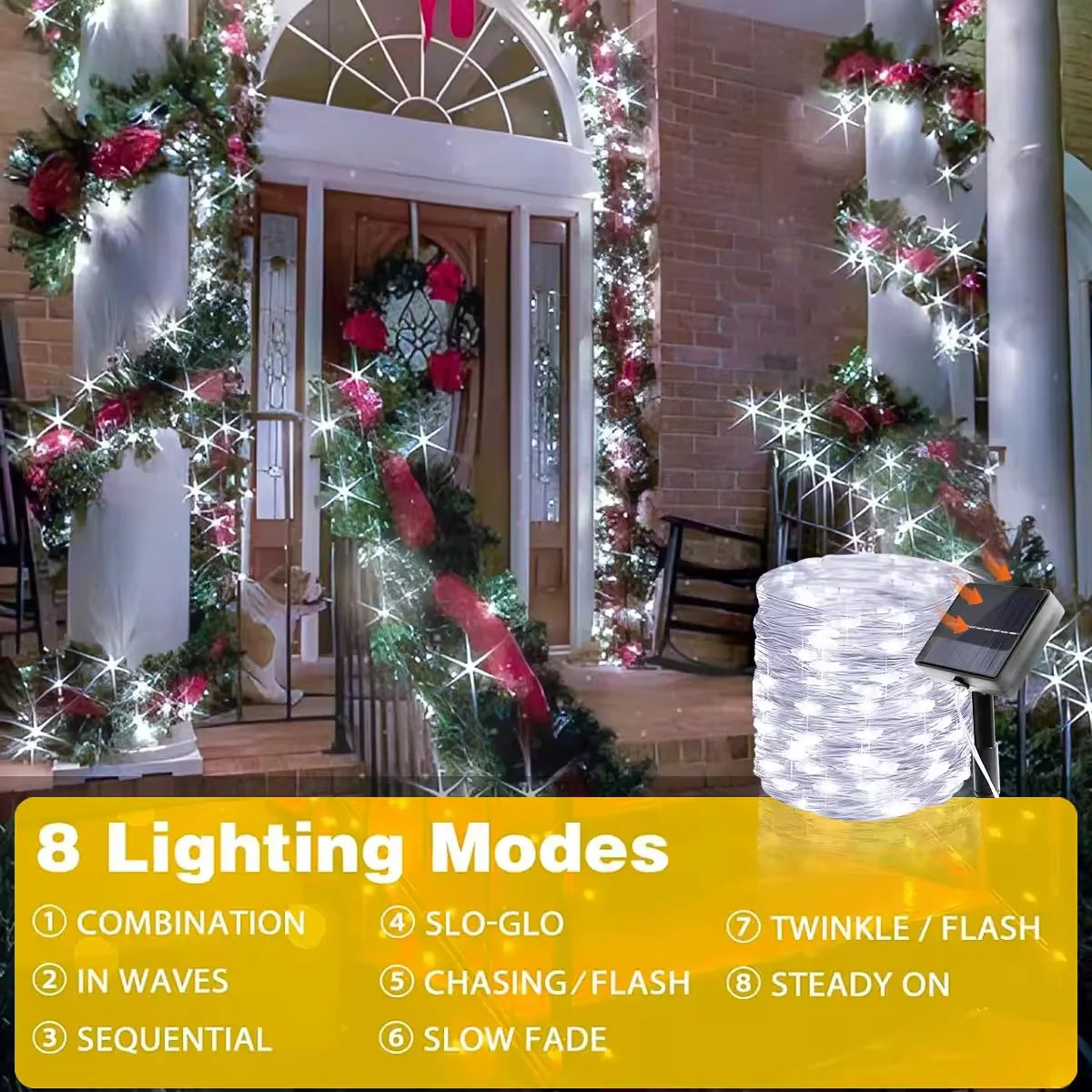 Solar LED Fairy Lights With 8 Modes Waterproof Outdoor Decor
