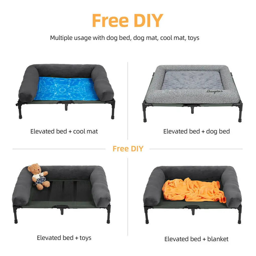 Bingopaw Elevated Cooling Dog Bed With Detachable Plush Bolster