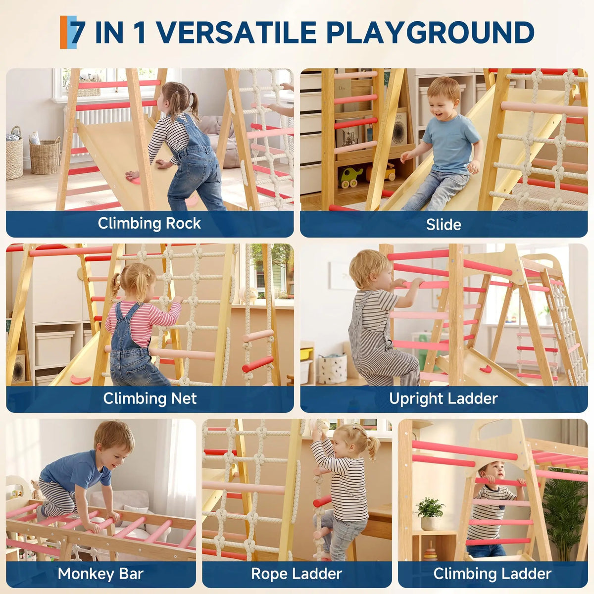 HiMiss Foldable Wooden Climbing Triangle Indoor Jungle Gym