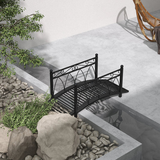 3.3' Metal Garden Bridge, Safety Railings, Spheres, Scrollwork for Pond, Stream