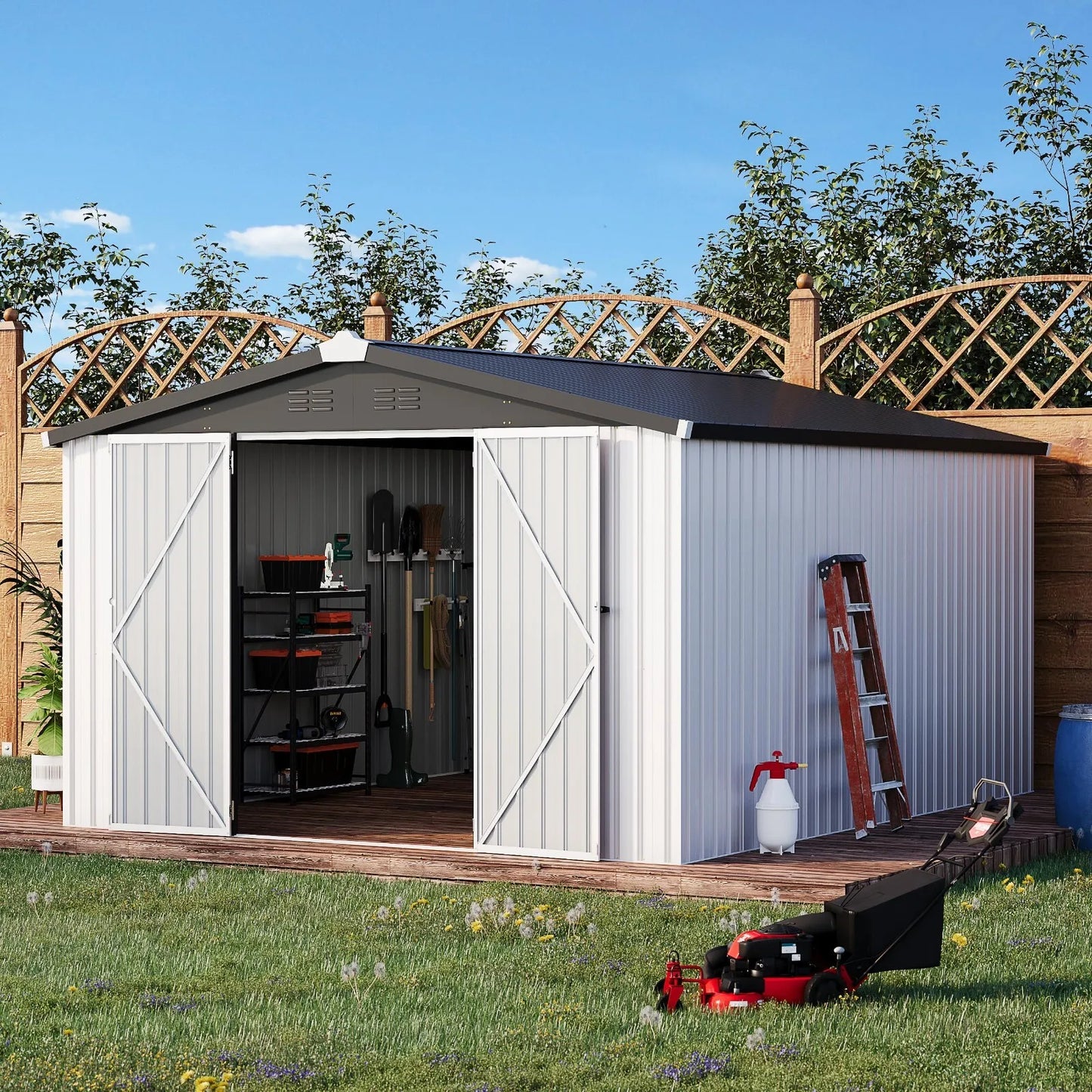 Outdoor Plastic Storage Shed With Lockable Door For Yard Patio