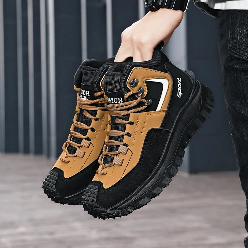 Men's High Top Hiking Boots With Thick Sole For Walking Outdoors