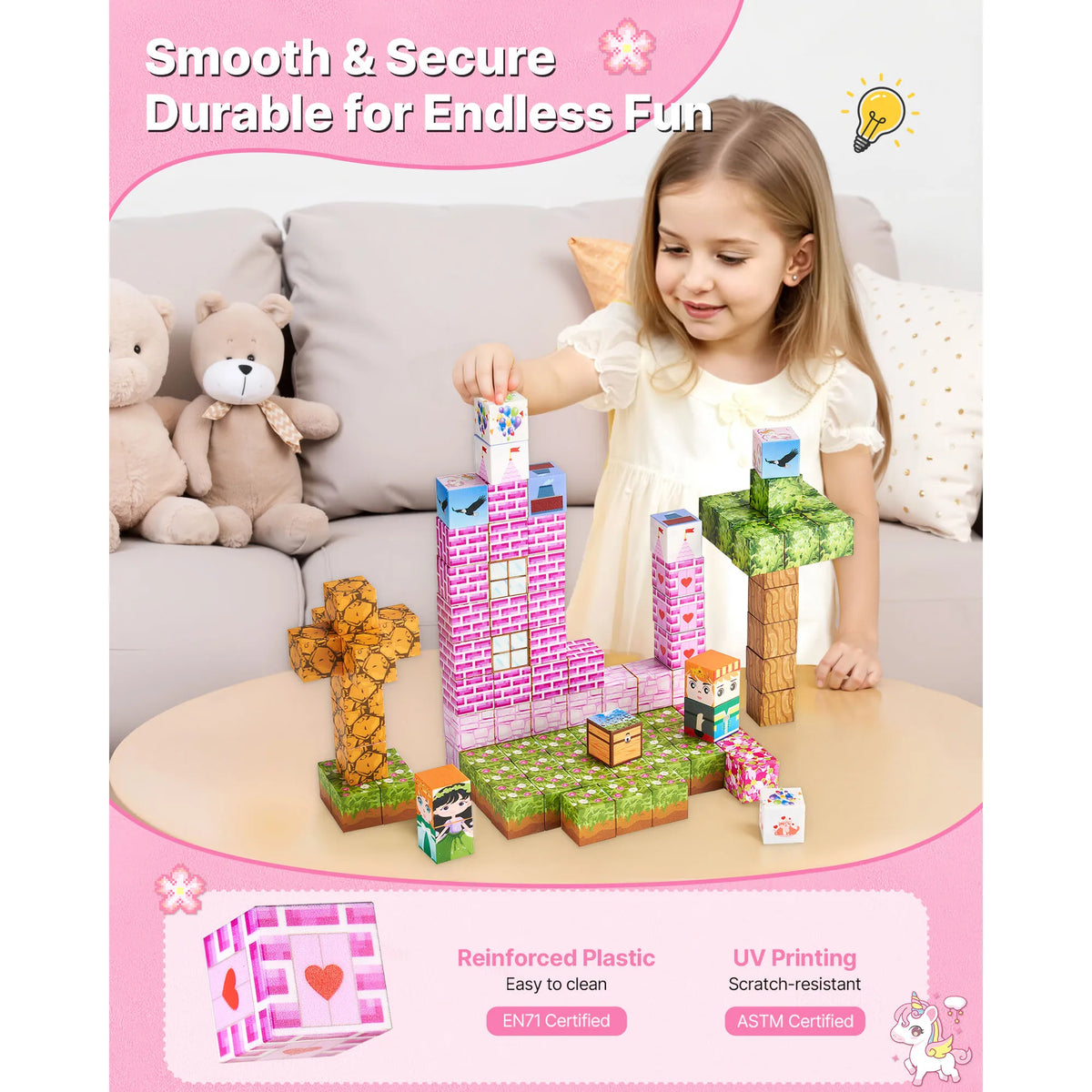 SucceBuy Princess Castle Magnetic Building Cubes For Kids