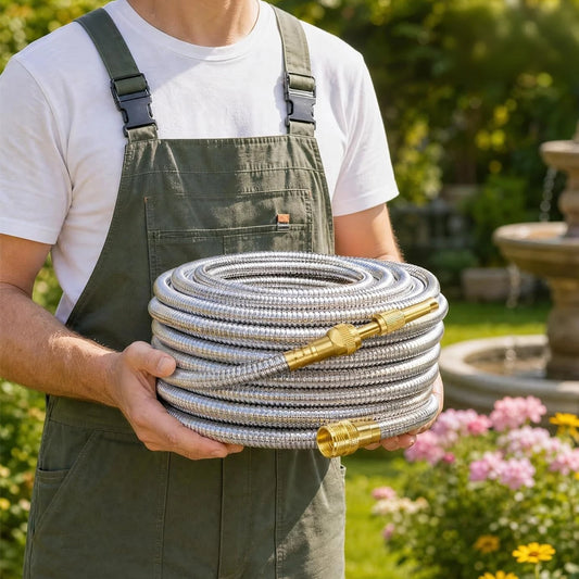 HiMISS Heavy Duty Stainless Steel Garden Hose With Brass Nozzle