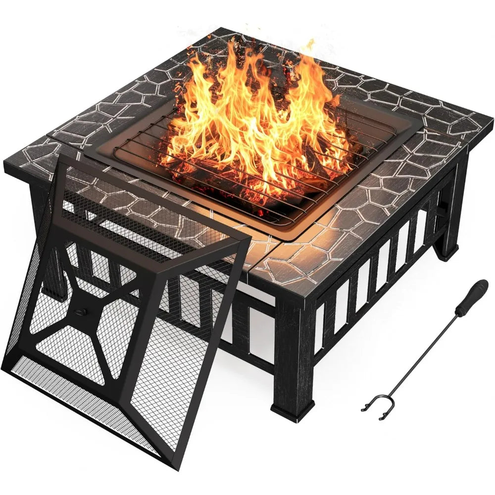 Premium Metal Outdoor Fire Pit Table With Waterproof Cover