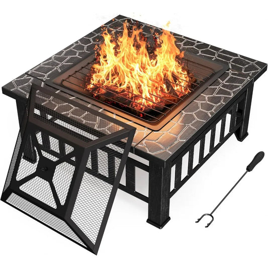 Premium Metal Outdoor Fire Pit Table With Waterproof Cover