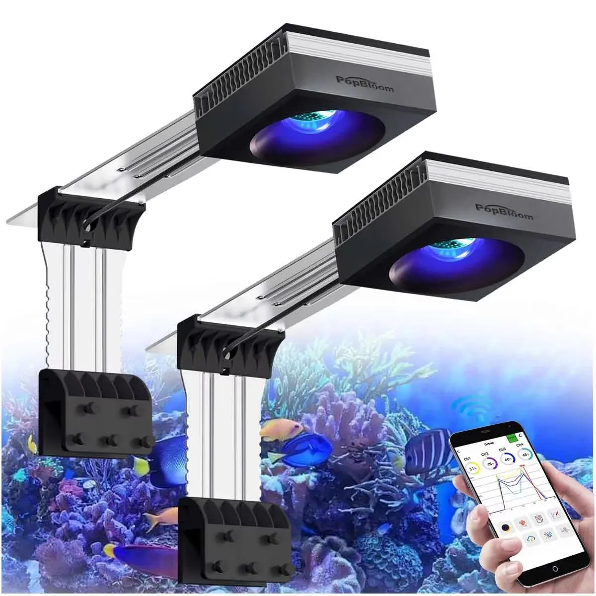 PopBloom 100W WiFi Reef Aquarium LED Light Clip On Marine