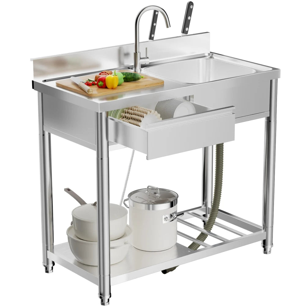 Iosn Outdoor Utility Sink With Workbench And Storage Shelf