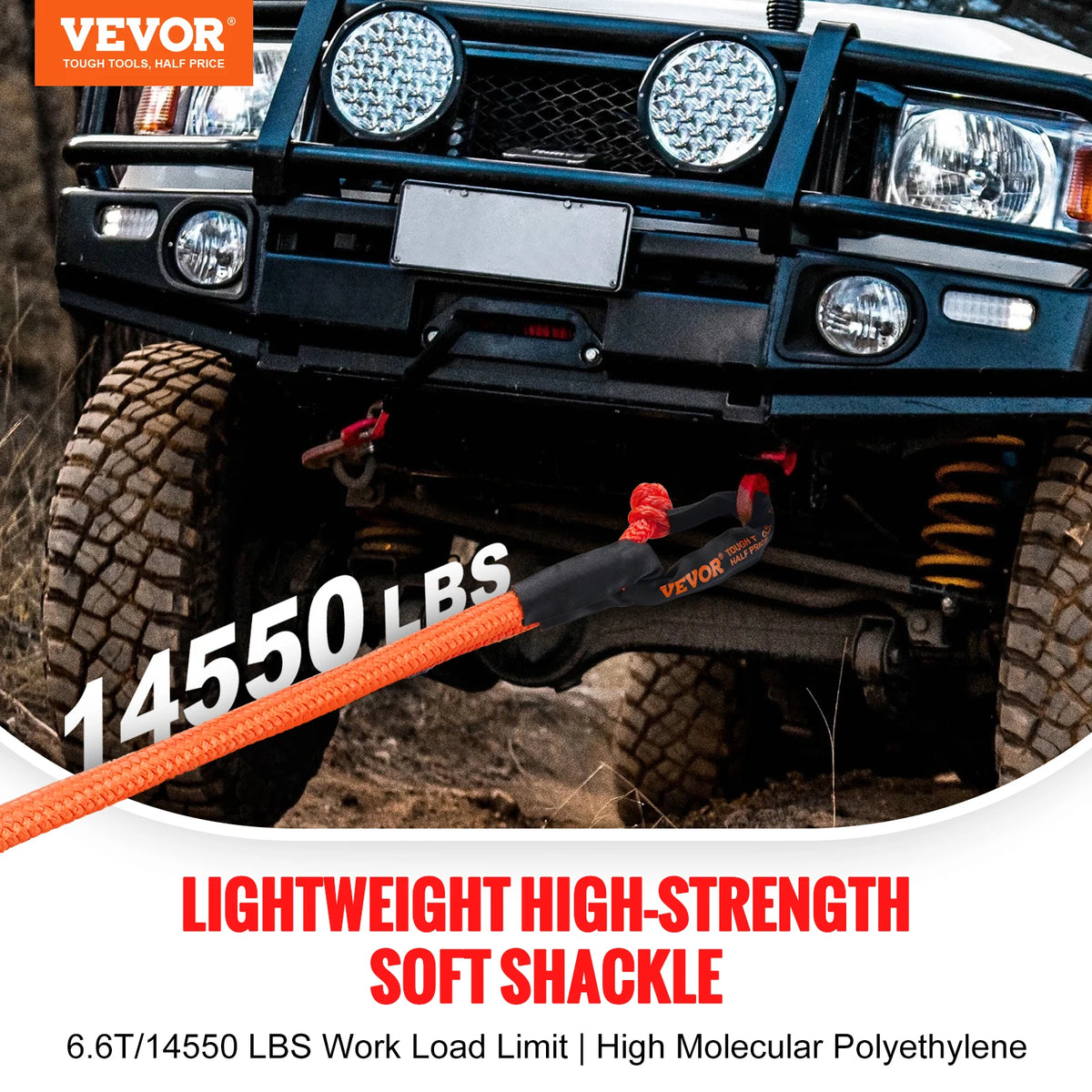 SucceBuy 2Pcs Synthetic Soft Shackle Rope 44092lbs Tow Shackle Strap with Protective Sleeve for Jeep Off-Road Vehicles Recovery