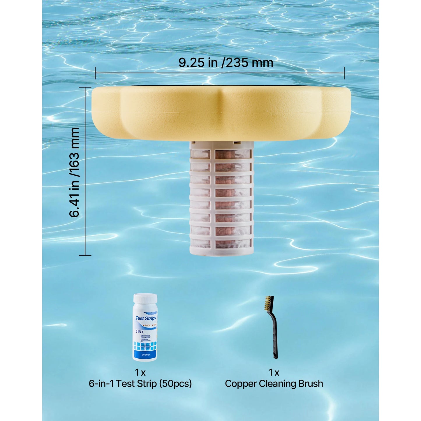 SucceBuy Solar Pool Ionizer Round Copper Floating Automatic Purifier Chlorine Free Water with Brush and Filter for Pools & Spas