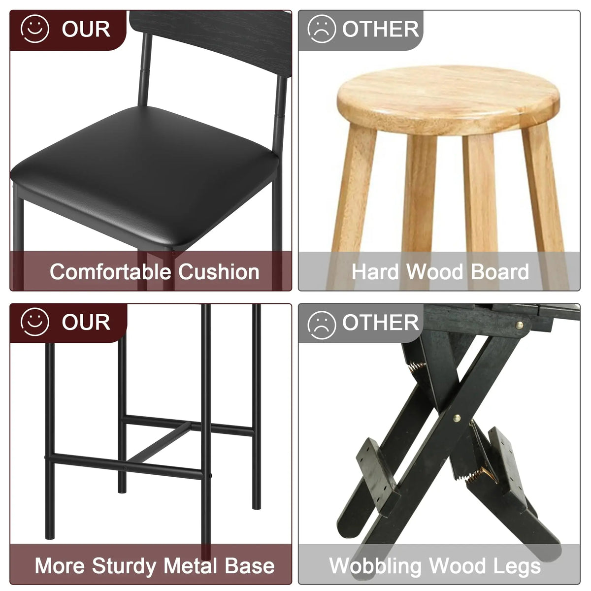 Heavy Duty Bar Stools With PU Leather Backrests And Footrests
