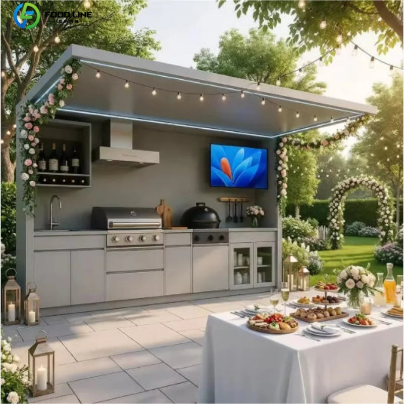 Outdoor Patio Kitchen BBQ Combo Weatherproof Storage Cabinet Stainless Steel Modular All in One Garden Backyard Customized