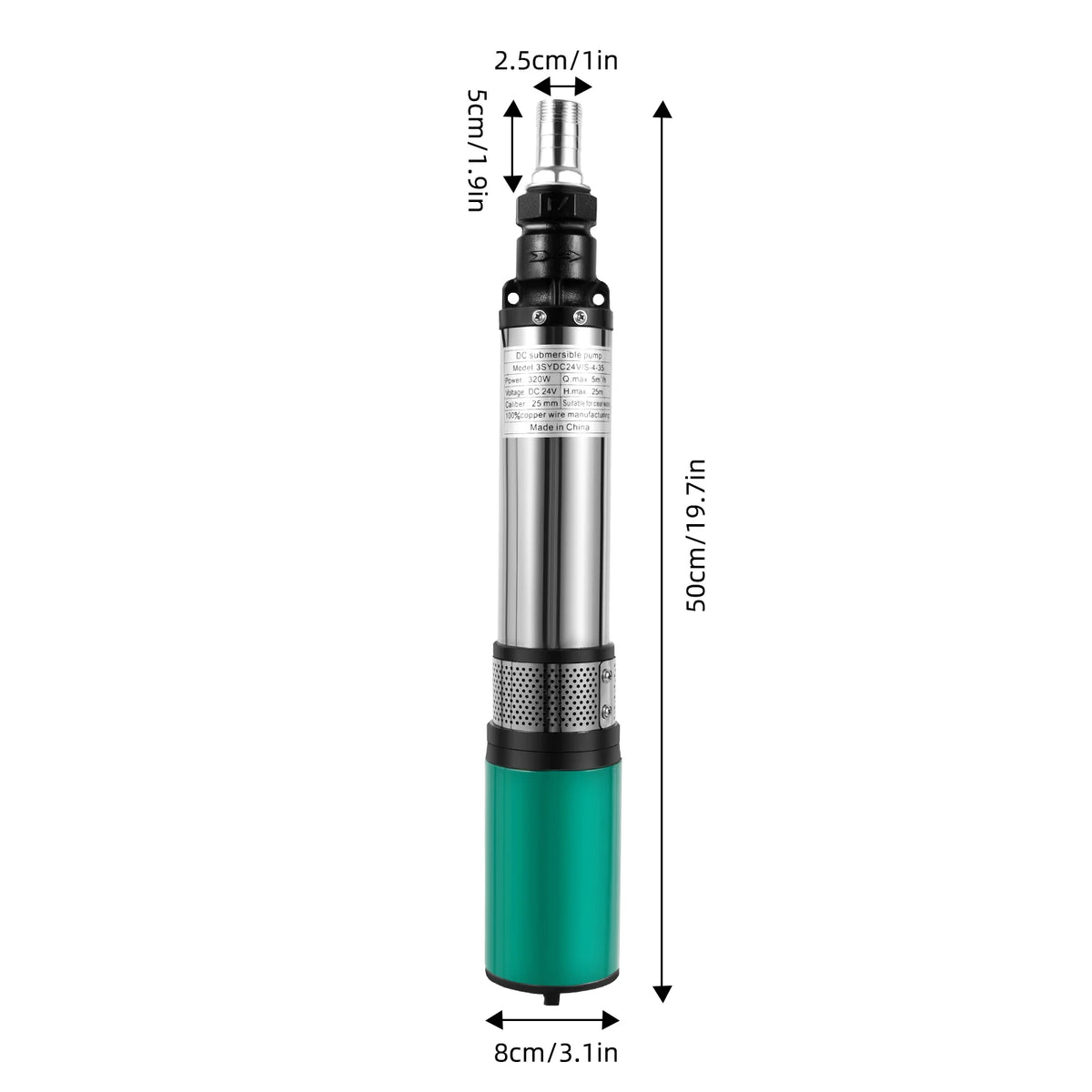 24V DC Deep Well Submersible Pump 320w Stainless Steel Water Pump 4500r/Min Submersiblewater Pump for Farm Irrigation Garden
