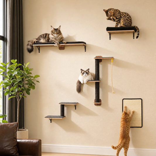 PAWZ Road Wooden Cat Wall Shelves With Sisal Scratching Posts