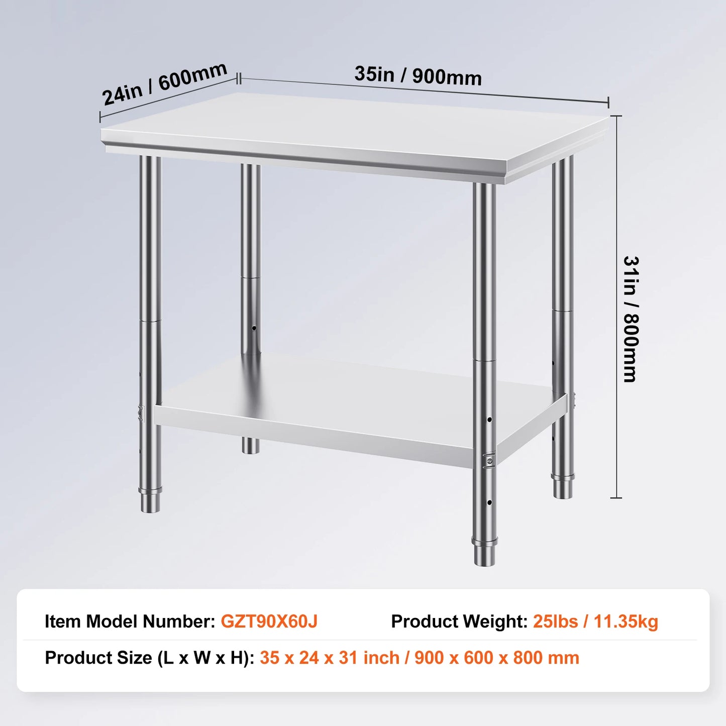 SucceBuy Stainless Steel Kitchen Work Bench With Undershelf
