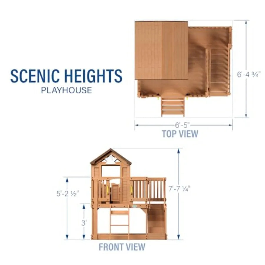MDNG Cedar Wood Kids Outdoor Playhouse With Kitchen And Deck