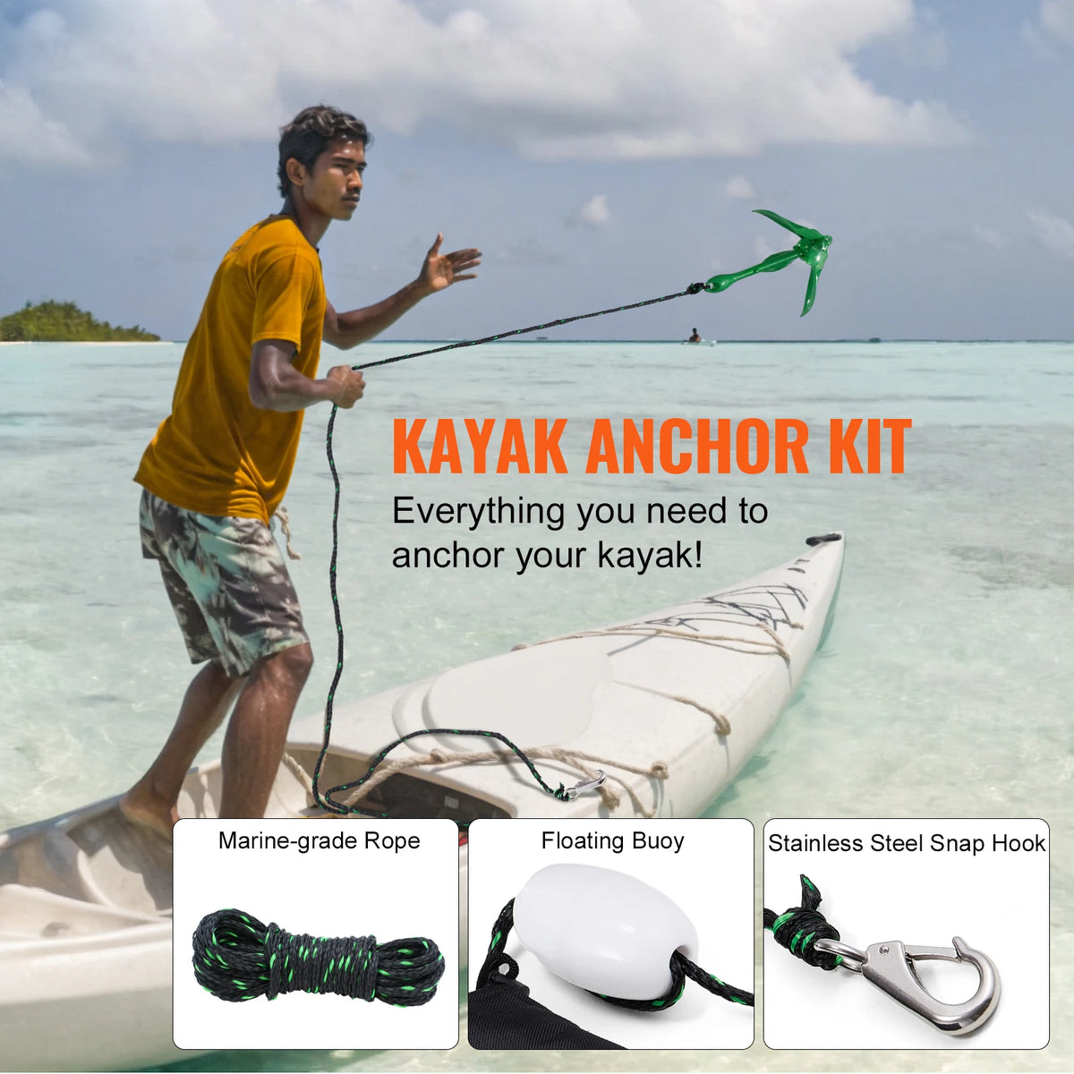 SucceBuy Foldable Kayak Anchor Kit With Rope And Buoy
