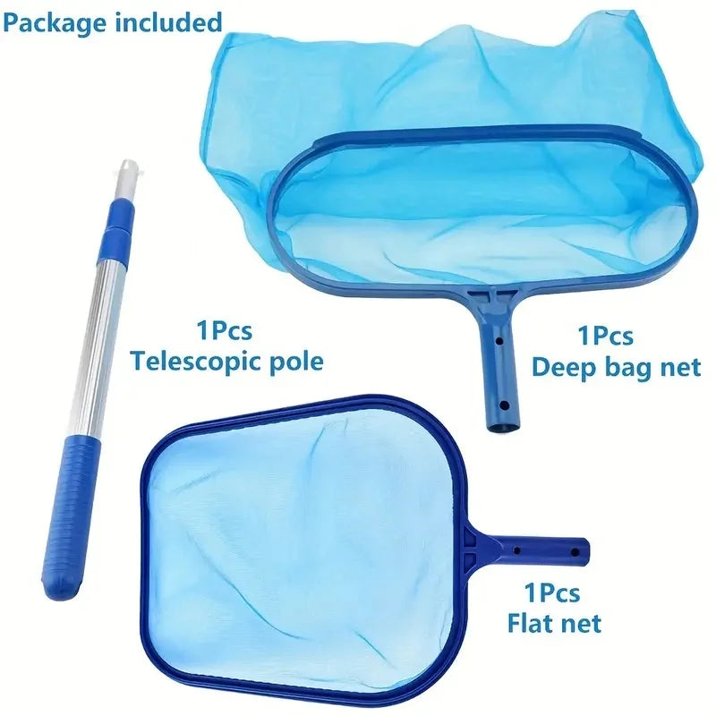 3pcs/Set Adjustable 17-40" Telescopic Pole Pool Skimmer Net Fine Mesh Leaf Skimmer for Cleaning Surface of Swimming Pools Hot Tubs Spas And Fountains Compatible with Aluminum/Pole Systems Suitable for Small Pools
