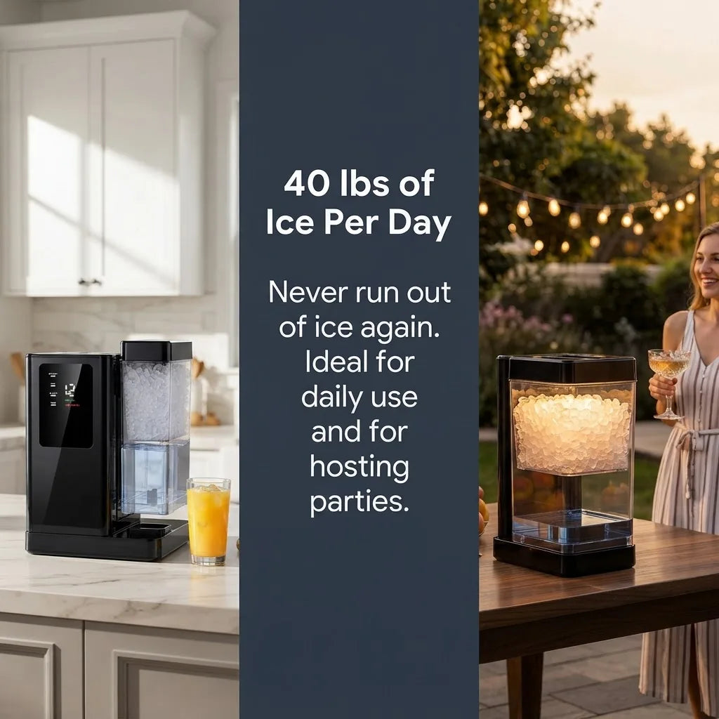 Silonn Countertop Nugget Ice Maker 40Lbs/24H Fast 8M Ice Making 3.2QT Large Water Tank Portable Self Cleaning Ice Machine with 12H Timer for Kitchen Home Summer Party Camping