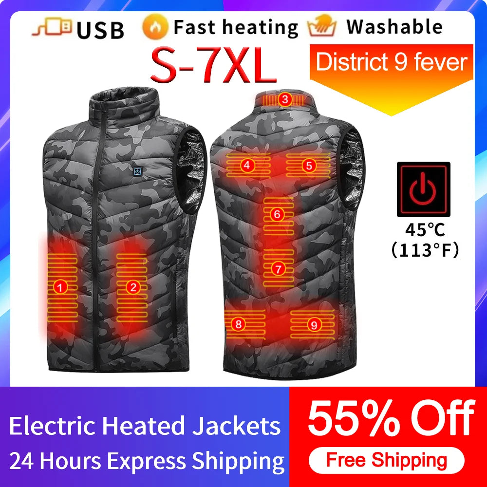 Nine Zone Electric Heated Vest With Windproof USB Design