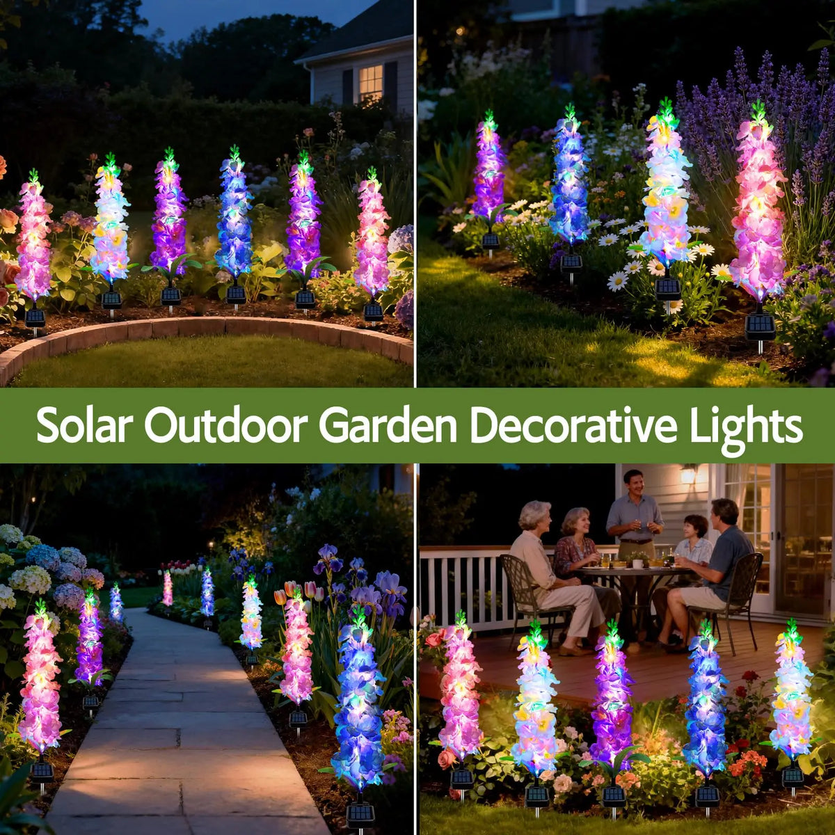 Solar Delphinium Flower Garden Lights For Outdoor Yard Decor