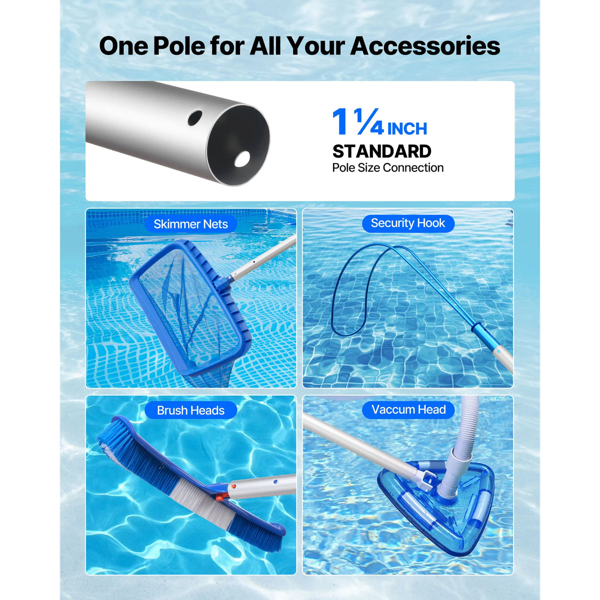 SucceBuy Telescoping Pool Pole For Swimming Net And Vacuum Head