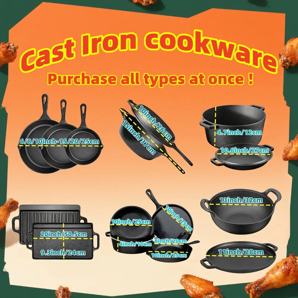 AEDG Preseasoned Cast Iron Skillet Cookware Set For Home