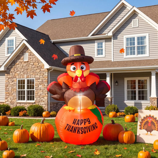 Thanksgiving Inflatable Pumpkin And Turkey LED Outdoor Decoration