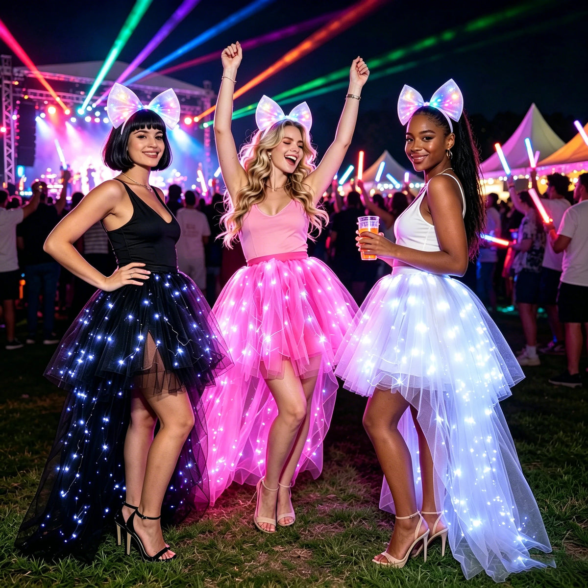LED Glowing High Low Tulle Tutu Skirt For Halloween Party