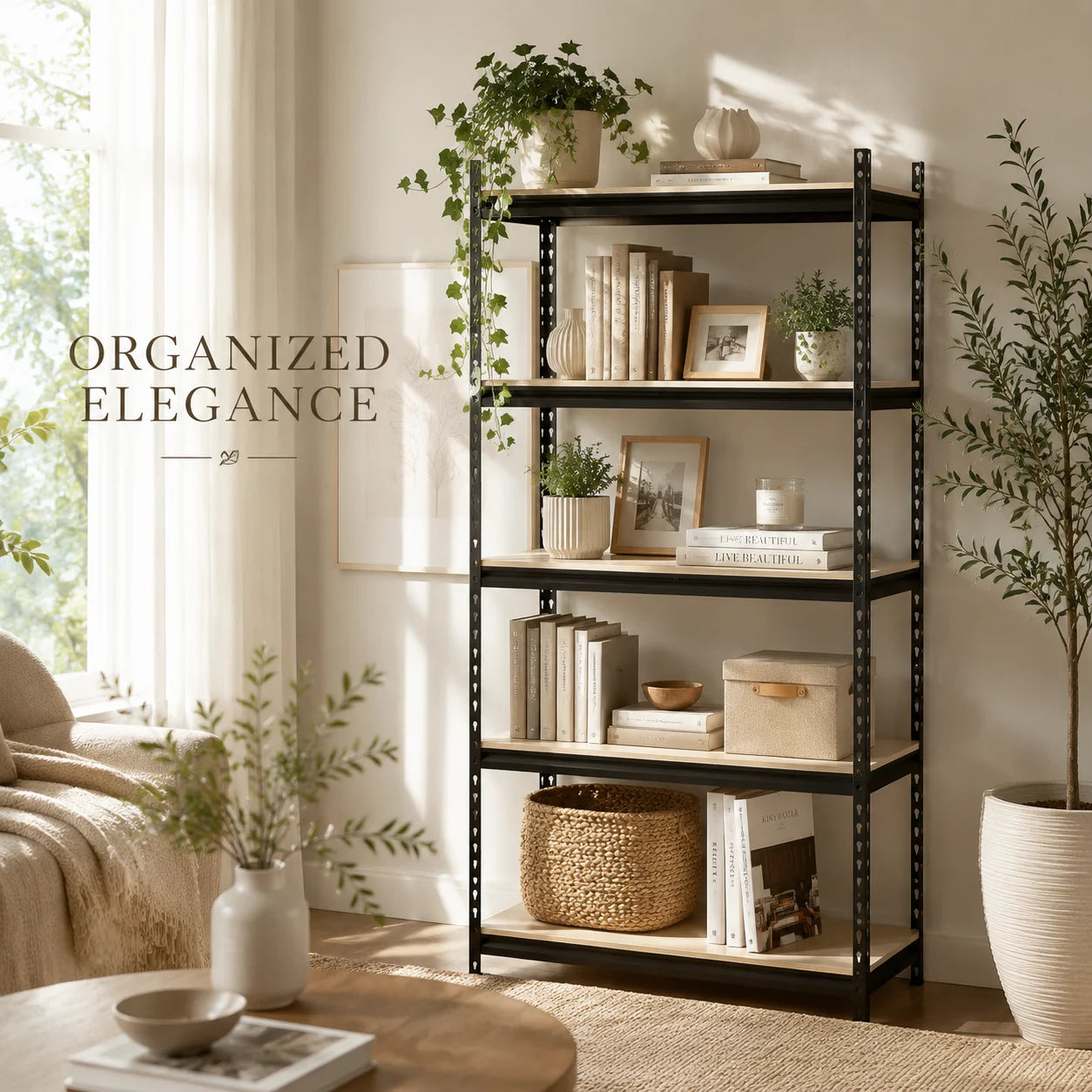 Heavy Duty Adjustable Metal Storage Rack With Mdf Shelves
