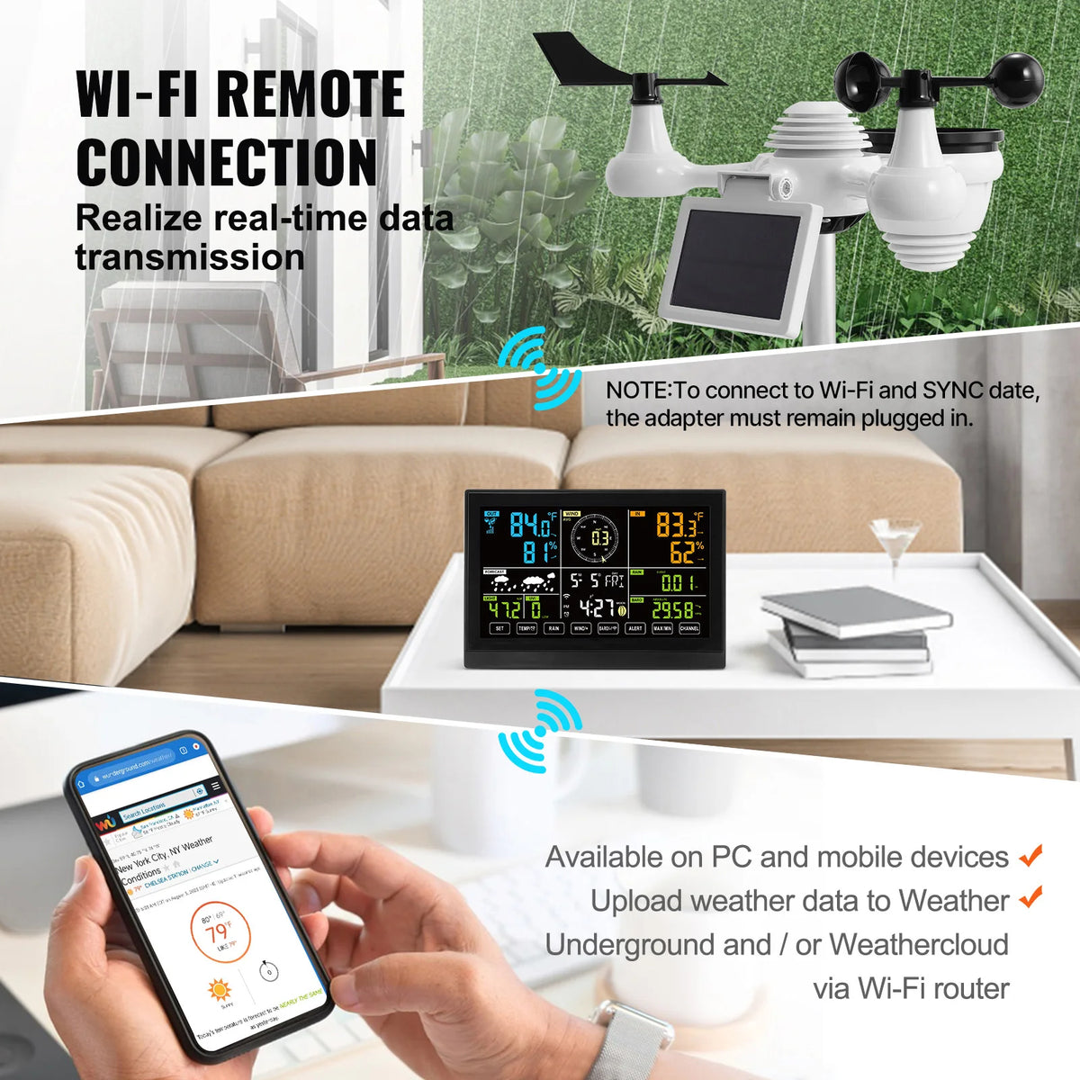 SucceBuy WiFi Weather Station Featuring Solar Outdoor Sensor