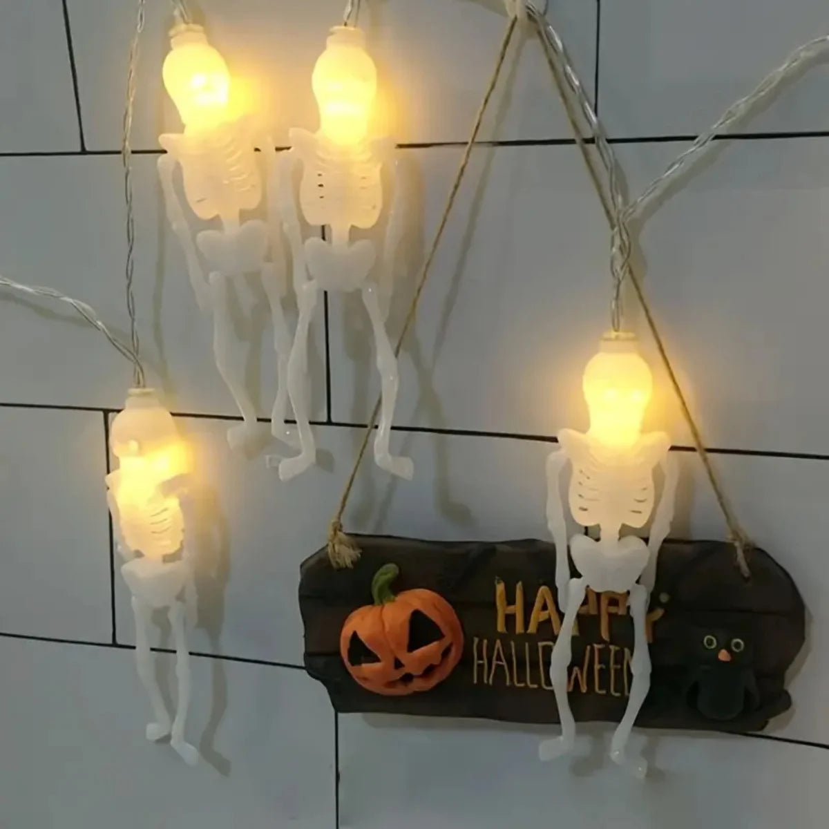 Halloween LED Skeleton String Lights Battery Operated Indoor Outdoor Decor