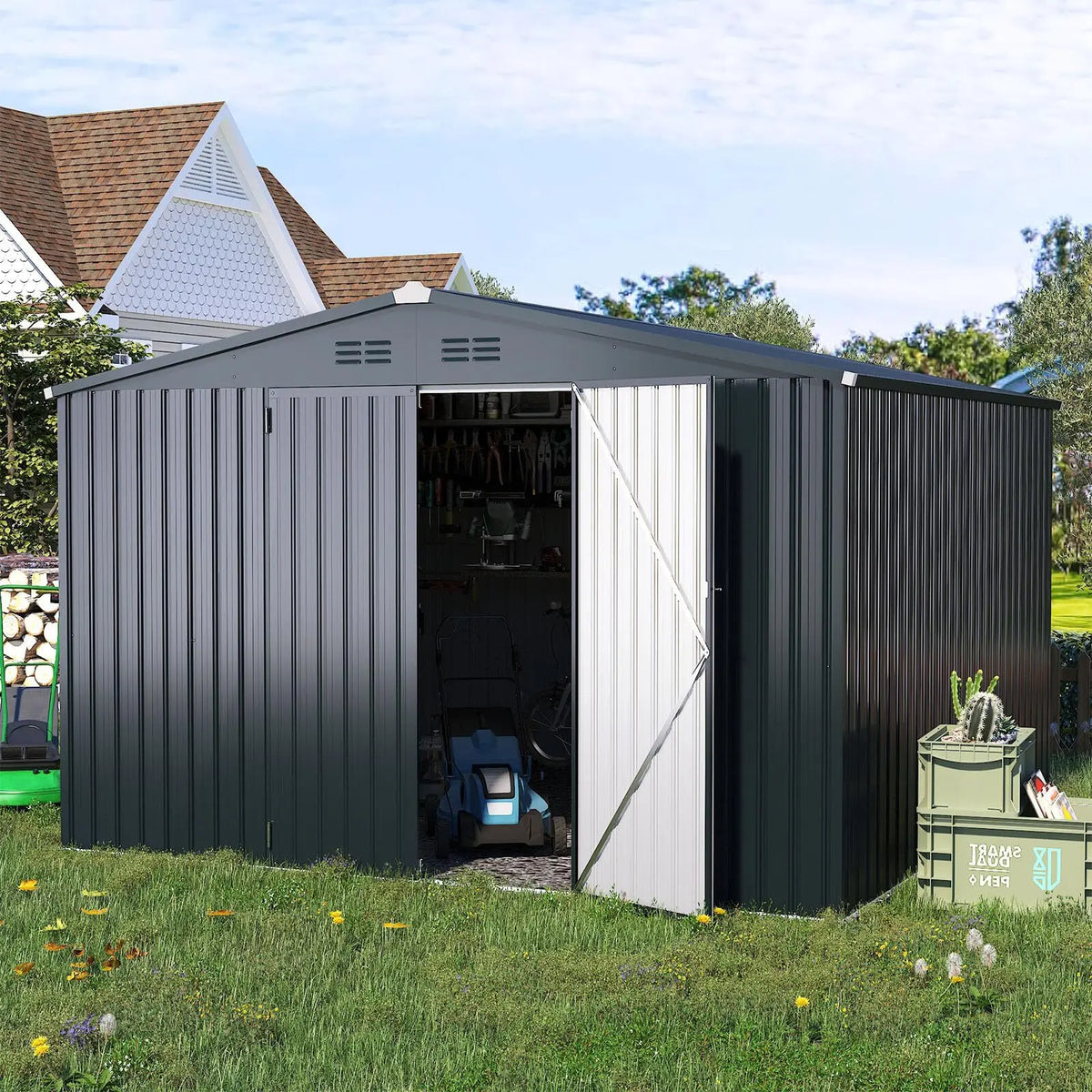 Outdoor Plastic Storage Shed With Lockable Door For Yard Patio