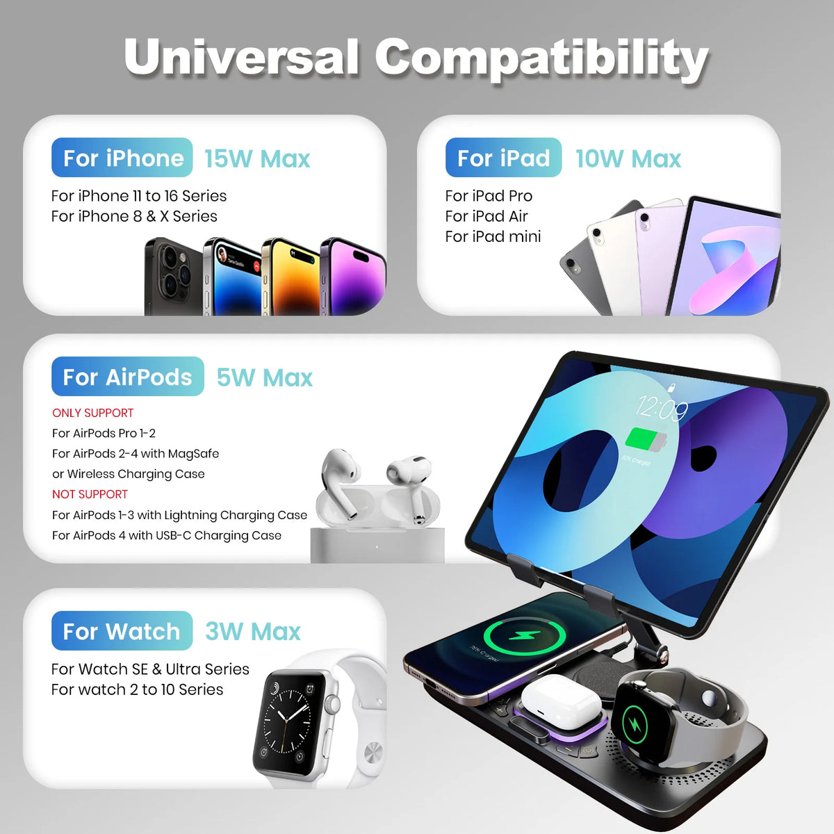 Apple Device Wireless Charging Station With Night Lamp And Clock