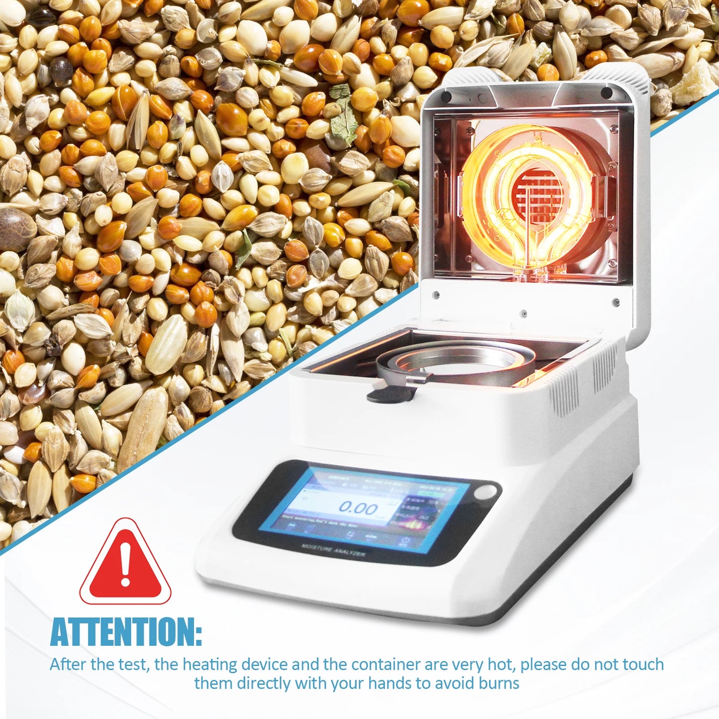 Moisture Analyzer, 0.001g Accuracy Grain Moisture Meter, 120g Capacity Lab Moisture Analyzer Meter with RS232 Interface for Rapid Moisture Test