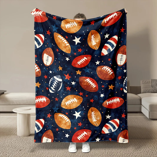 Star Football Pattern Flannel Blanket For Cozy All Season Comfort