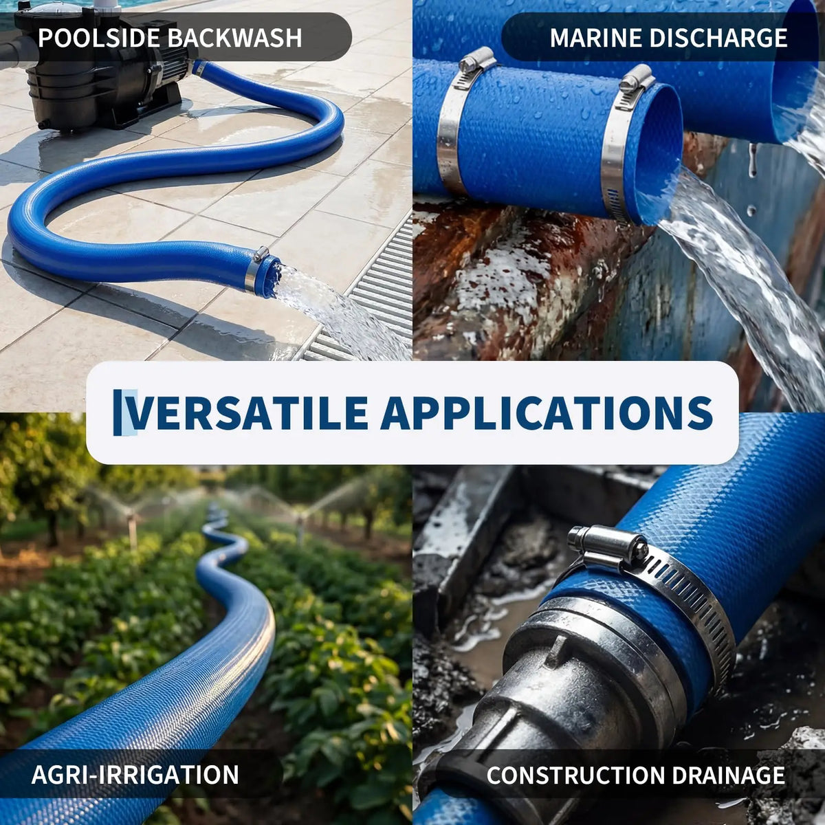 Pool Backwash Hose 1.5/2 Inch 50/100FT, Heavy Duty Reinforced PVC Lay Flat Drain Hose with 2 Clamps For Inground Above Ground Pools