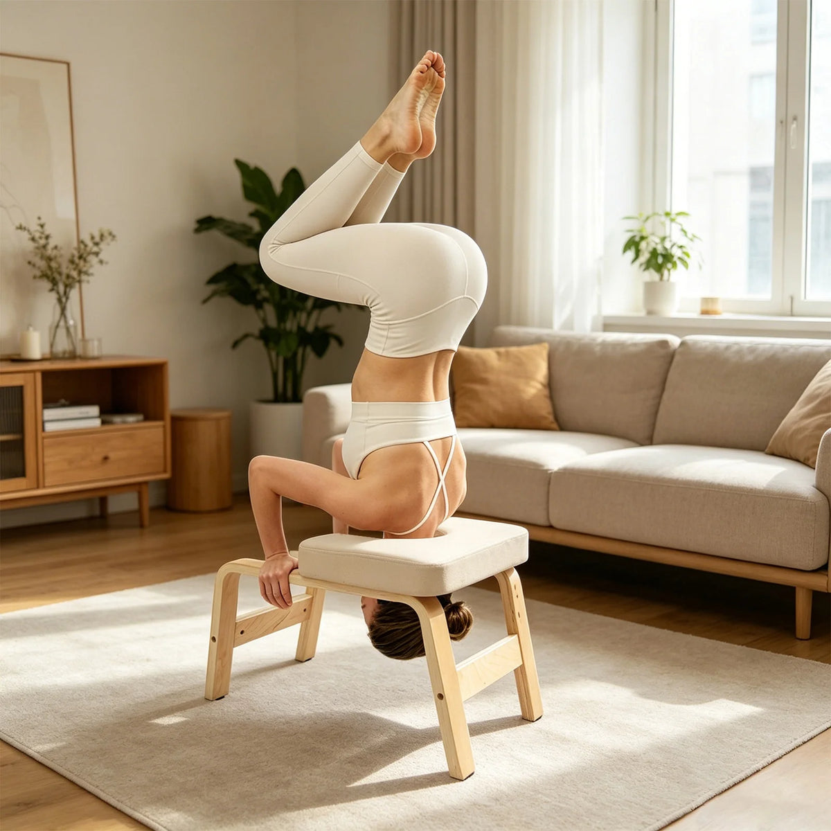 Solid Wood Yoga Inversion Chair With Stable Base And Comfort Padding