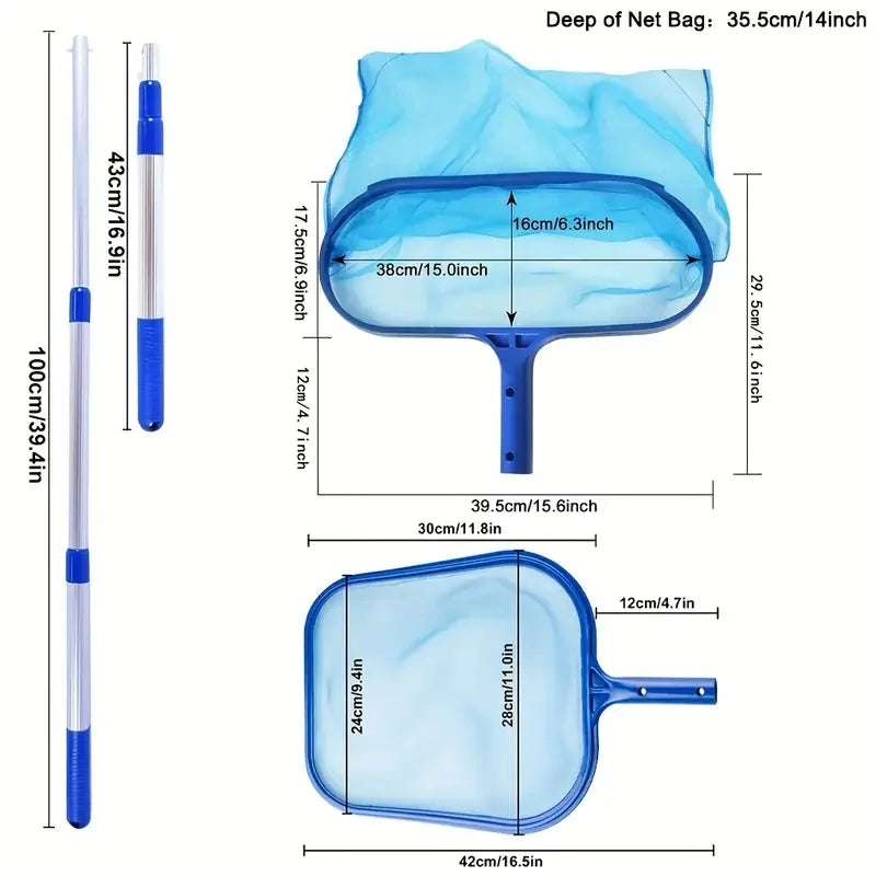3pcs/Set Adjustable 17-40" Telescopic Pole Pool Skimmer Net Fine Mesh Leaf Skimmer for Cleaning Surface of Swimming Pools Hot Tubs Spas And Fountains Compatible with Aluminum/Pole Systems Suitable for Small Pools